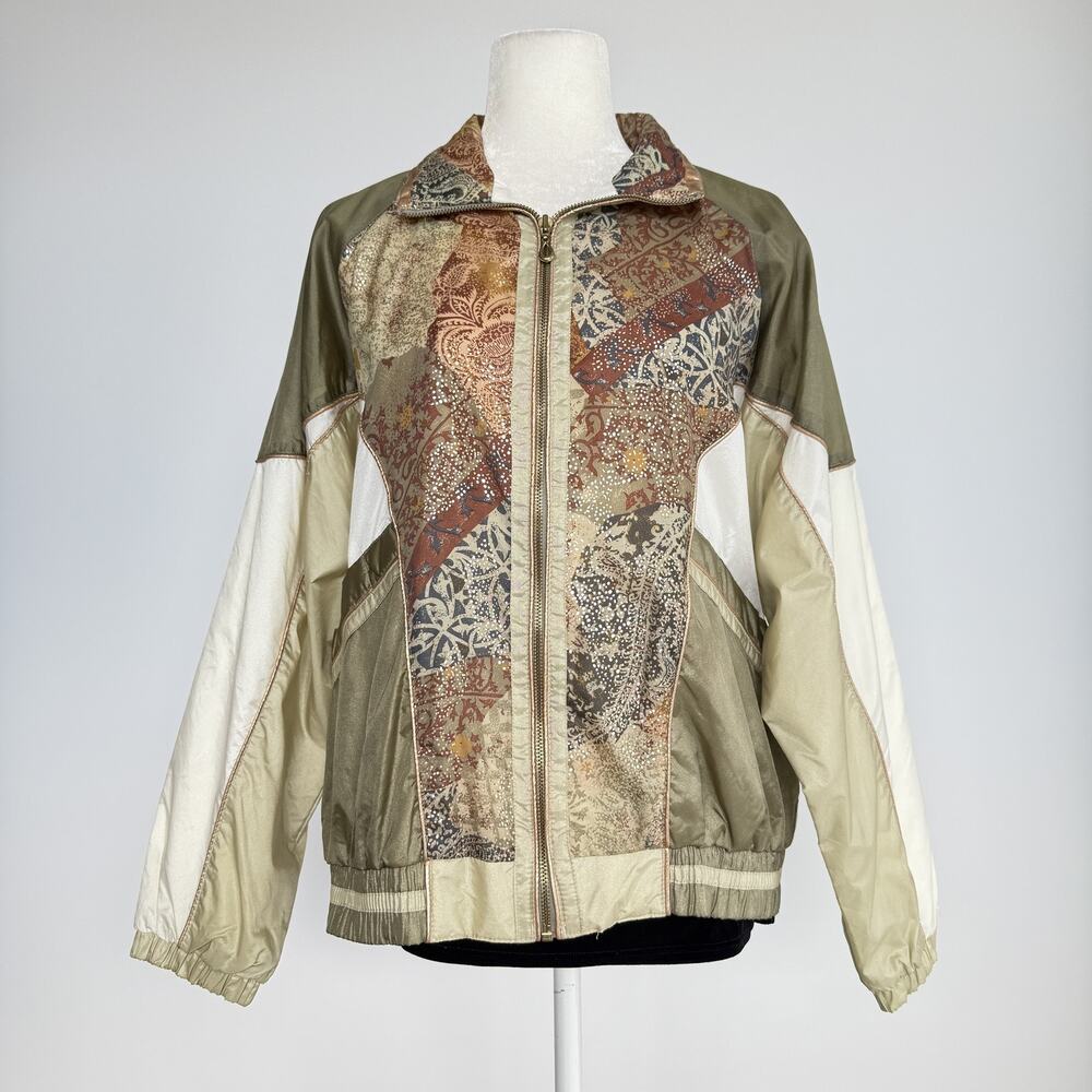 East West Jacket Womens Small Multicolor Paisley Patchwork Nylon Zip Front Short